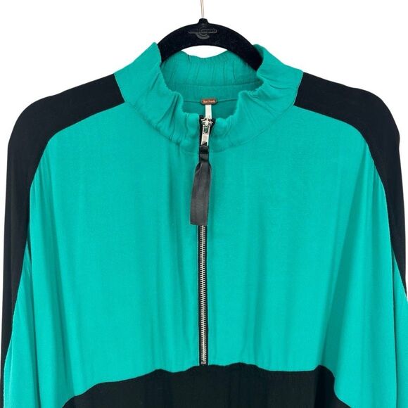 Free People Colorblock Oversize Half Zip Tunic Top Green Black Drawstring XS/SM - Picture 4 of 10